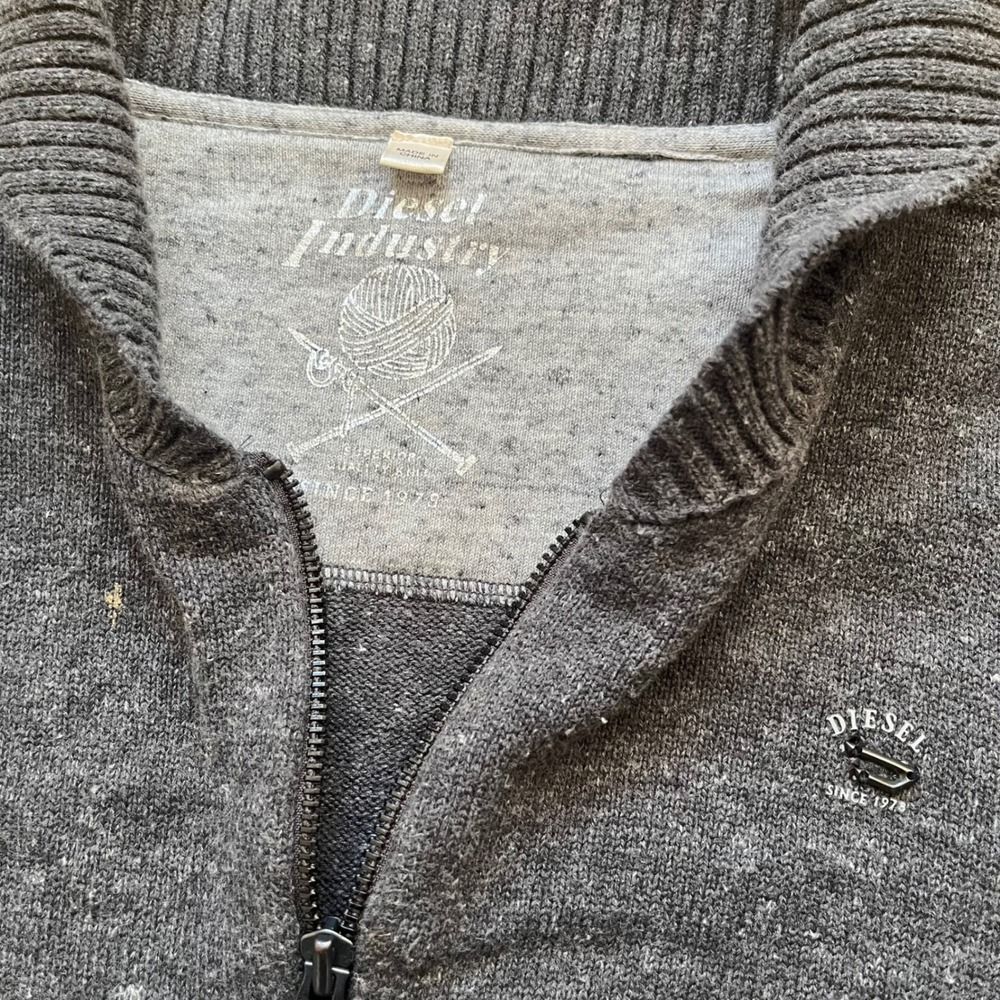 Diesel Industry Gray Knit Shawl Collar Zip Up Sweater Cardigan Men Medium Grey